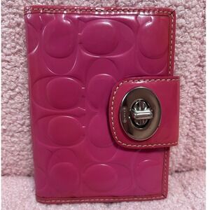 Coach Y2K Pink Patent Leather Signature C Embossed Silver Turnlock Medium Wallet